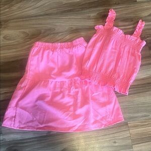 Girls Pink Ruffle Top and Skirt Set